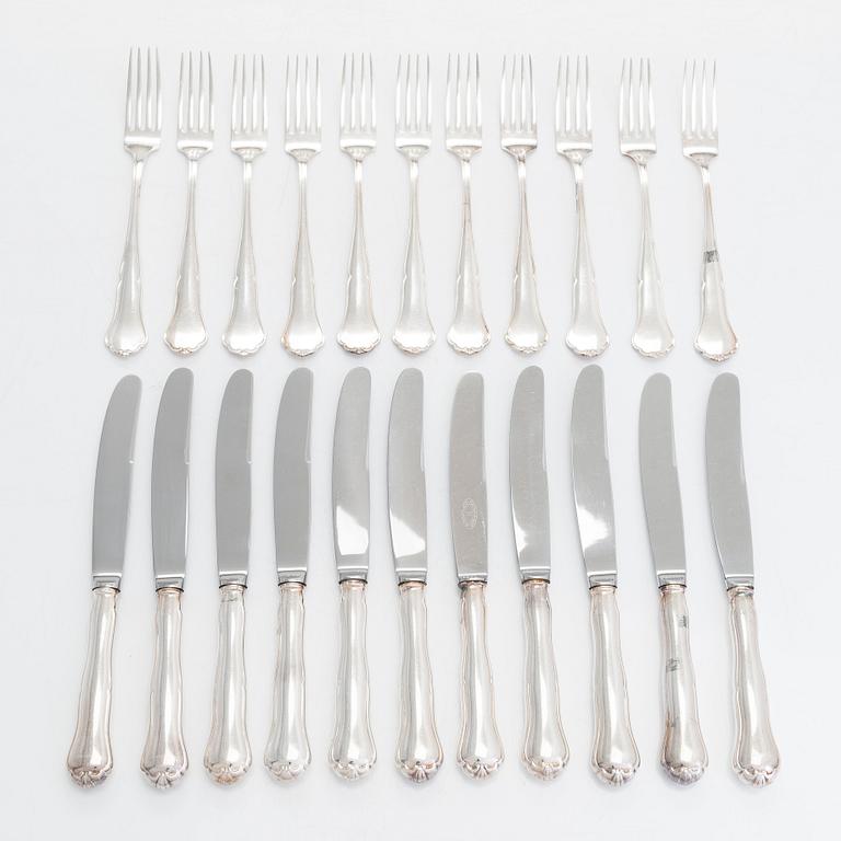 Bestickuppsättning, 24 dlr, silver, "Chippendale",  Åbo och Helsingfors främst 1980-tal, äv. 1960 och 1962.