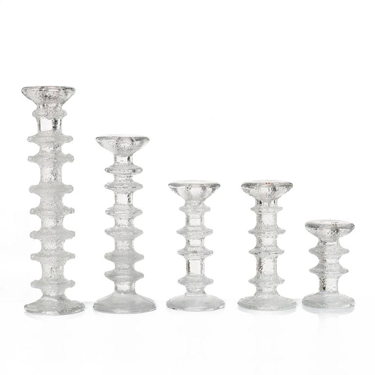 Timo Sarpaneva, a set of nine glass candleholders, "Festivo", Iittala.