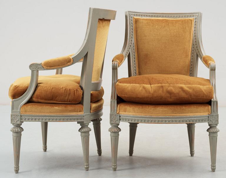 Four Gustavian late 18th century armchairs.