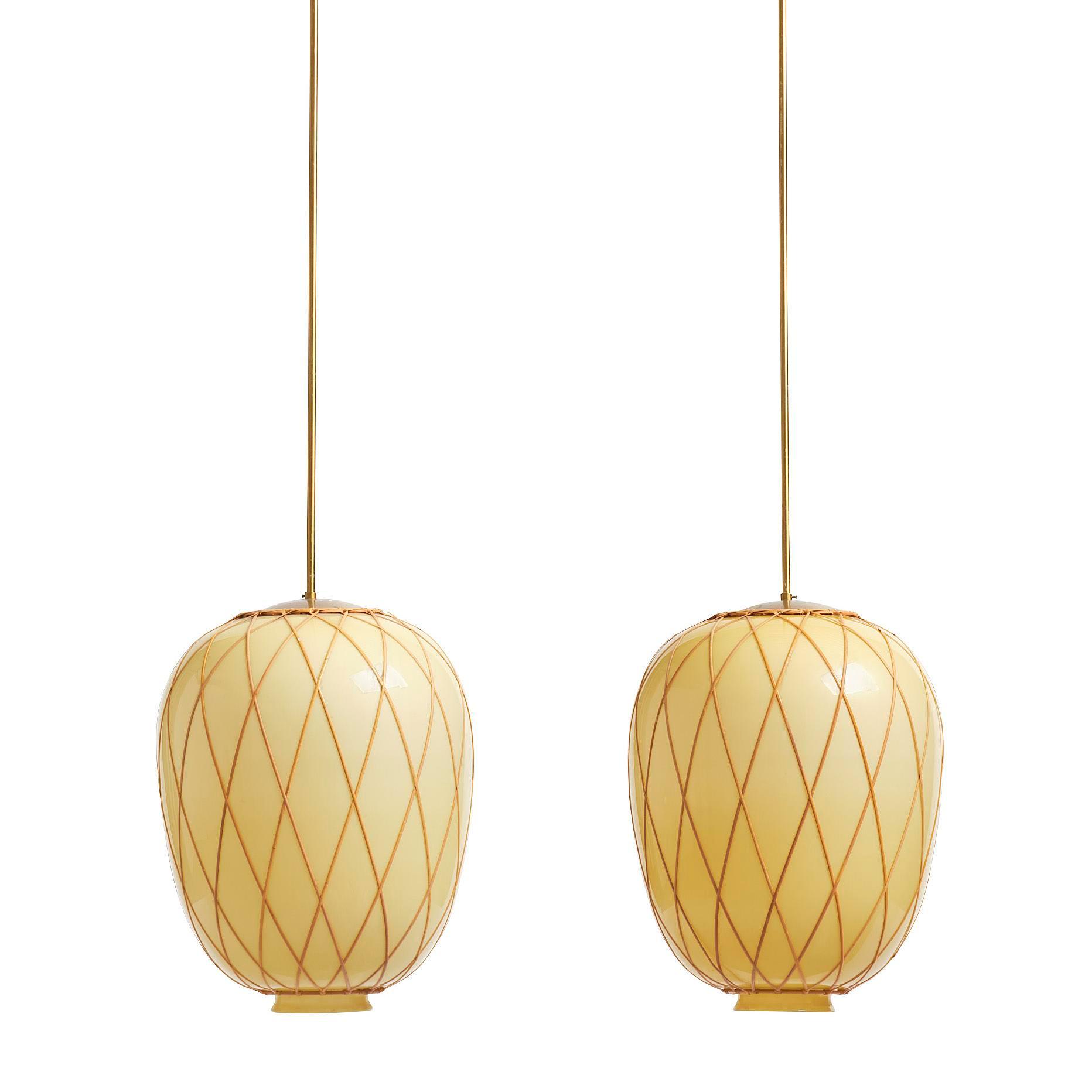 Harald Notini, a pair of ceiling lamps model "11555", Arvid Böhlmarks Lampfabrik, Stockholm, 1940s.