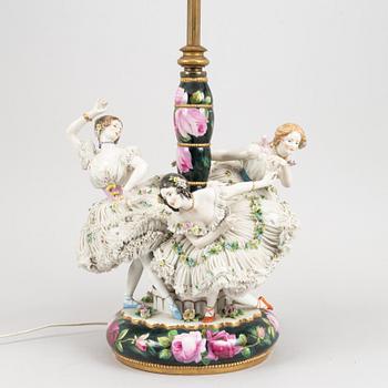 A porcelain table lamp, probably Germany, early 20th Century.