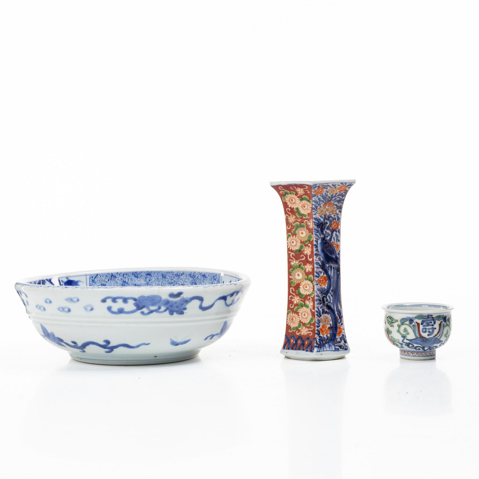 A bowl, a cup and a vase, Japan, Meiji (18668-1912).