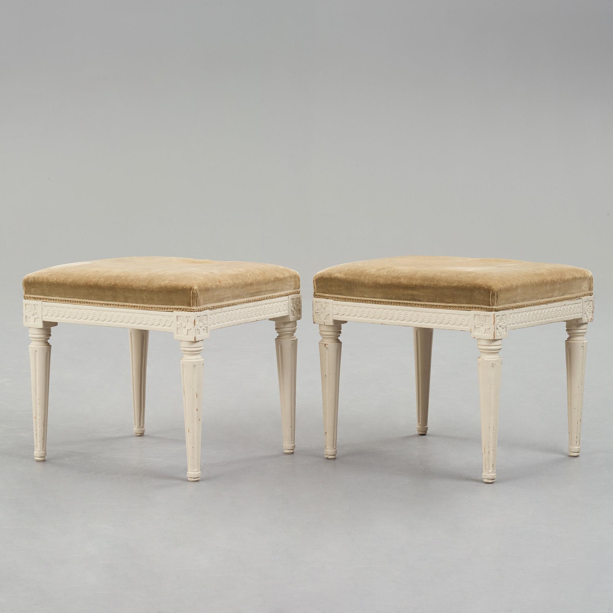 A pair of Gustavian stools by Johan Lindgren (master in Stockholm 1770-1800).