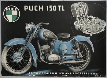 AFFISCH, för motorcykel "Puch 150 TL", 1950-tal.