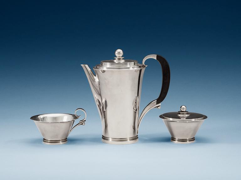 A Harald Nielsen 'Pyramid' three pcs of sterling coffee service, Georg Jensen 1933-54,