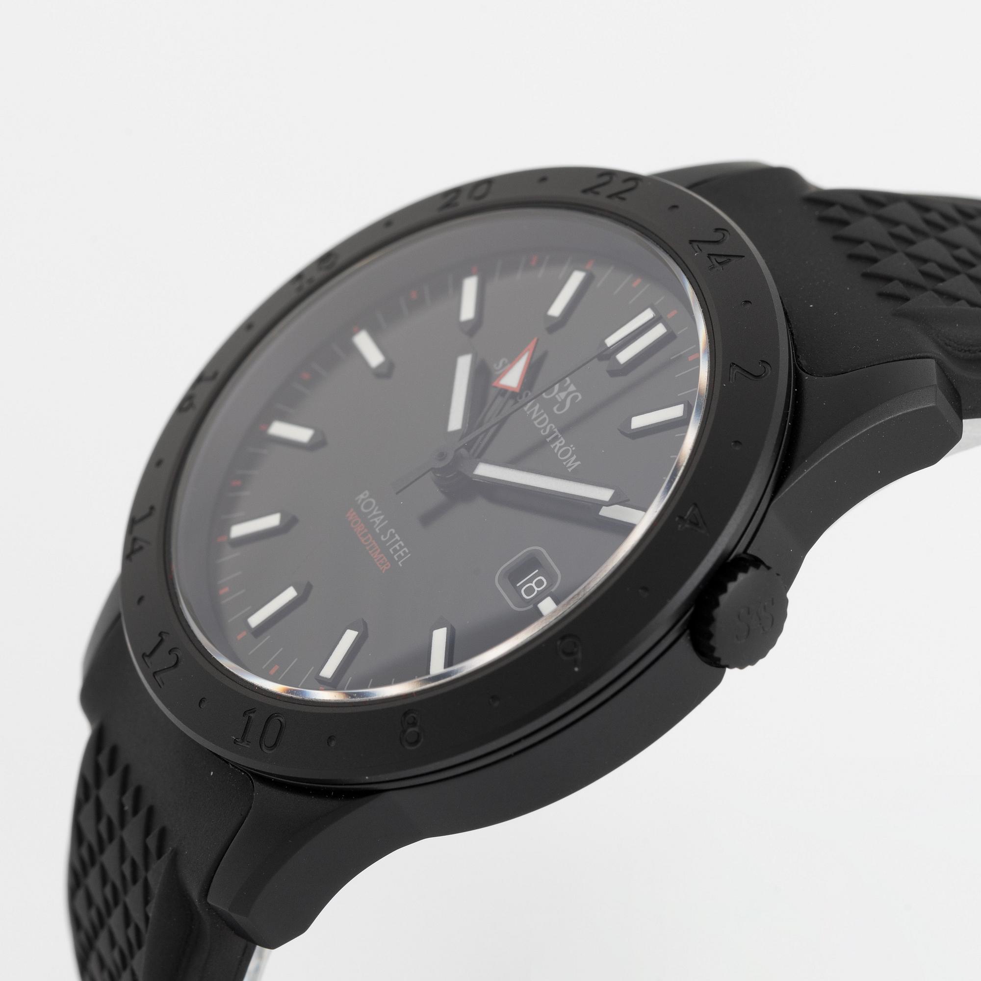 Sjöö Sandström, Royal Steel, Worldtimer, "SÄPO/Swedish Security Service", wristwatch, 41 mm.