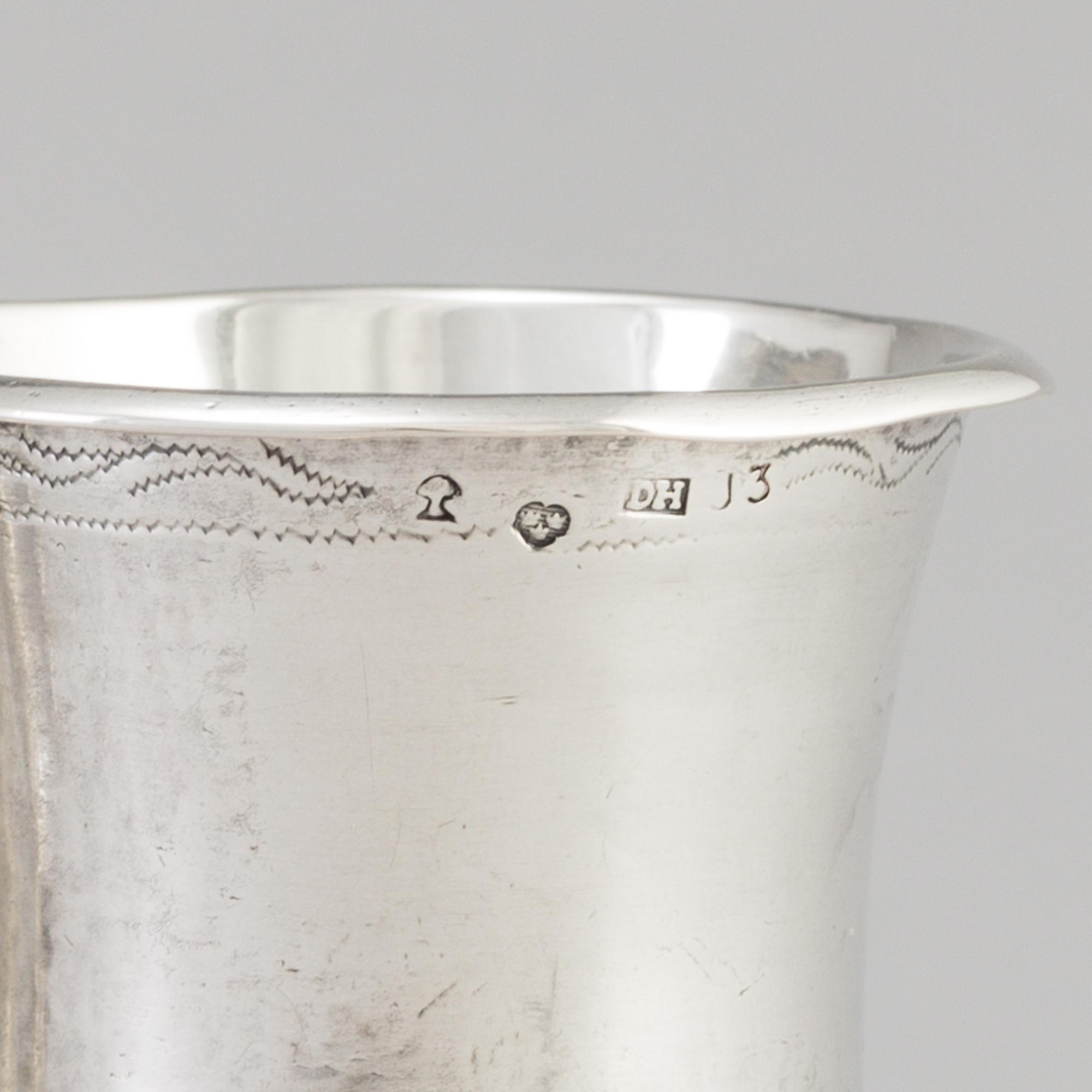 Four 19th century, silver goblets.