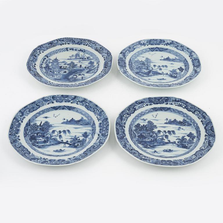 Eight blue and white plates, China, Qianlong (1736-95).