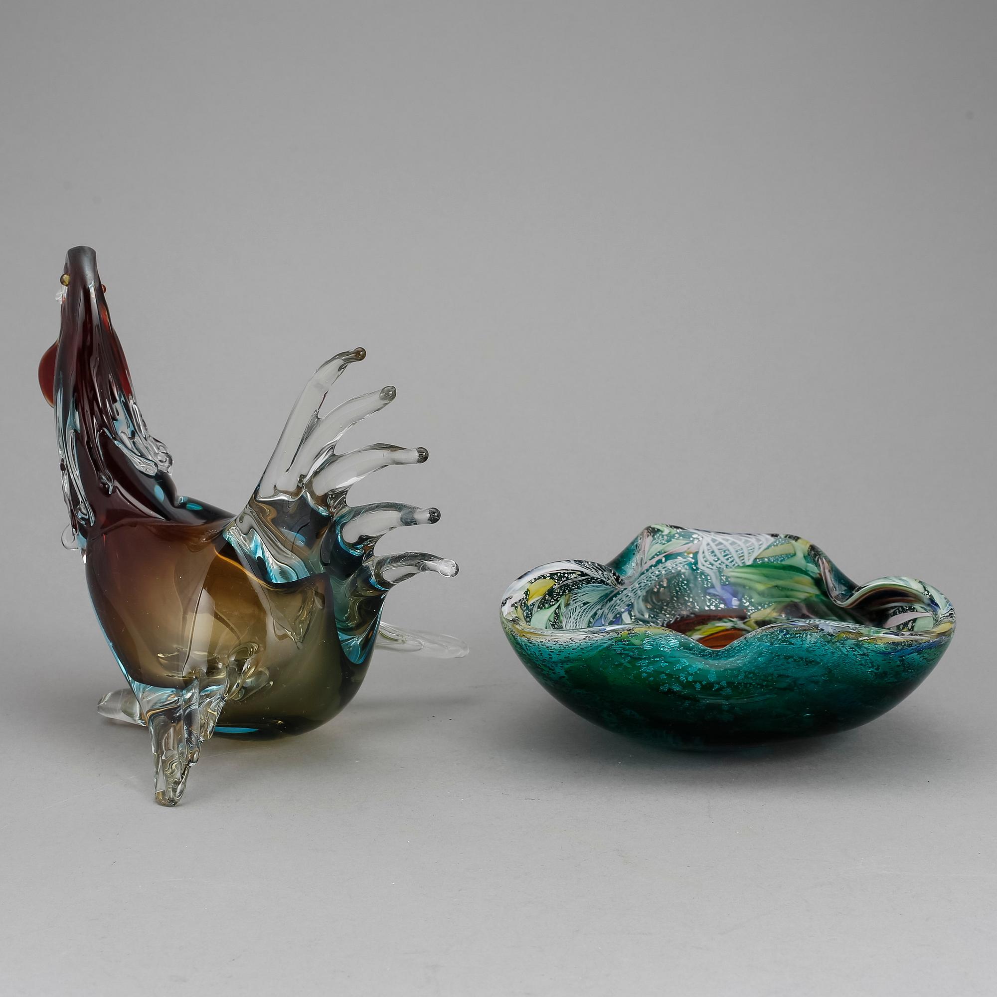 FIGURIN och SKÅL, glas, Murano, Italien, 1900-tal.
