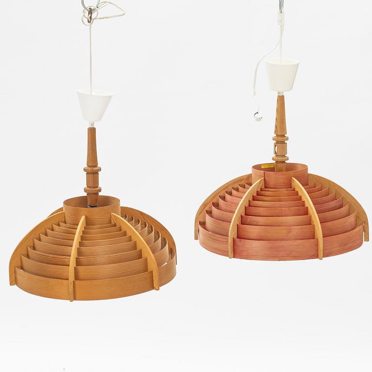 Hans-Agne Jakobsson, two pine ceiling lights, Ellysett Markaryd, later part of the 20th Century.