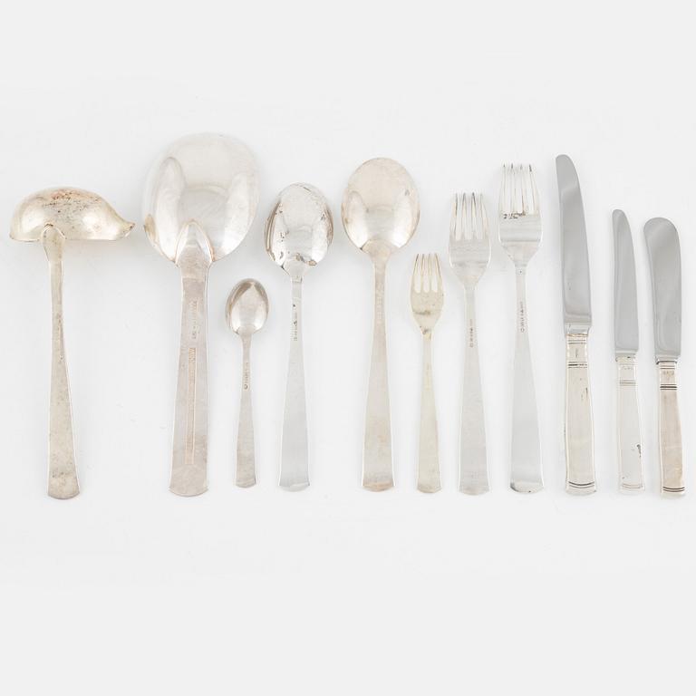 Jacob Ängman, an 88-piece silver flat wear set, "Rosenholm", GAB, Sweden, 1936-1984.