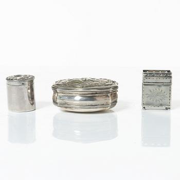 Six 19th century silver boxes.