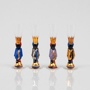 Gunnar Cyrén, four shot glasses, so-called devil glasses, from the Nobel service, Orrefors.