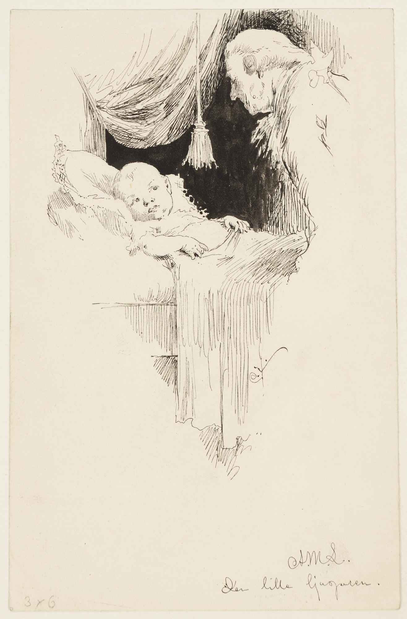 Carl Larsson, 3 st teckningar, signerade C.L., tusch och täckvitt på papper, monterade på kartong.