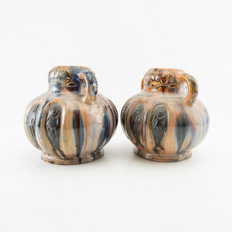 Vases a pair of Jugend early 20th century probably Denmark glazed stoneware.