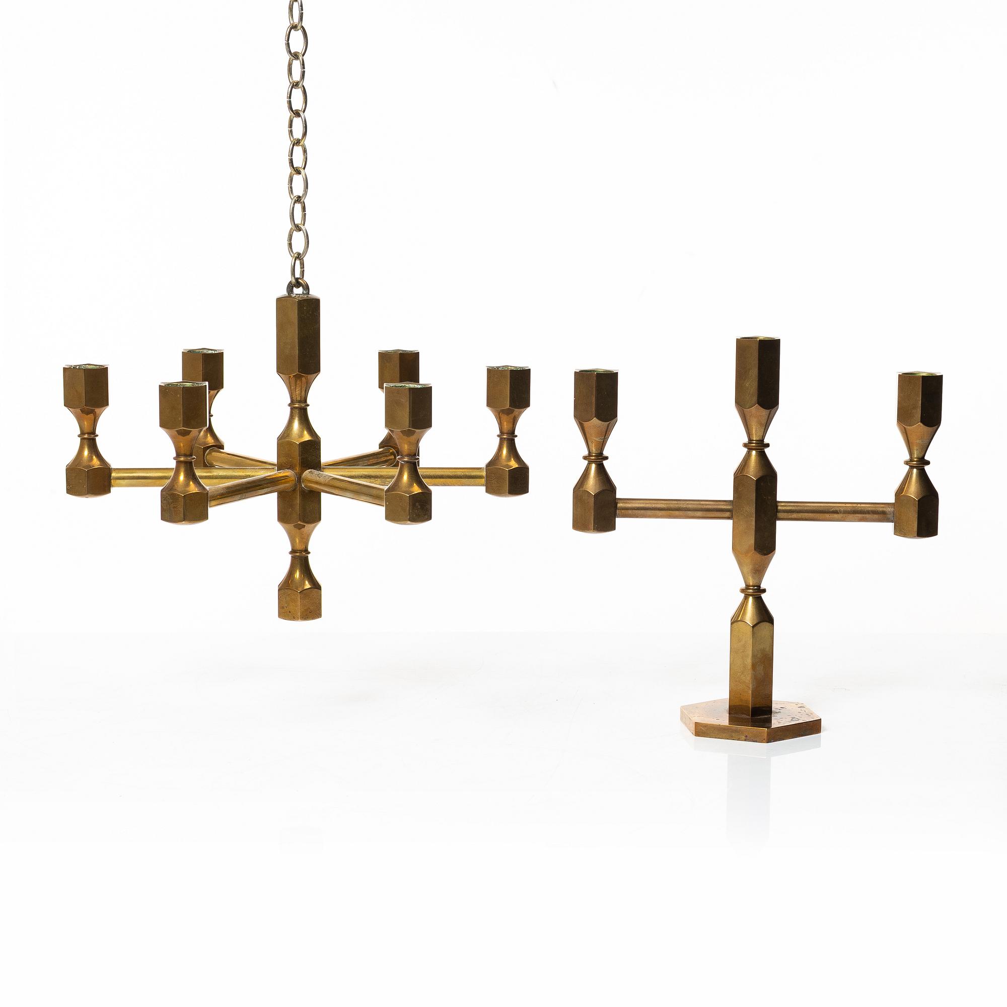 Lars Bergsten, a, chandelier and a candelabrum, Metallsjöjden Gusum, 1978.