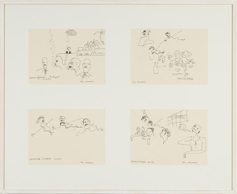 Stig Claesson, ink drawings, 4, framed together, signed.