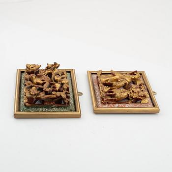 Two Chinese carved wood decor parts, 20th Century.