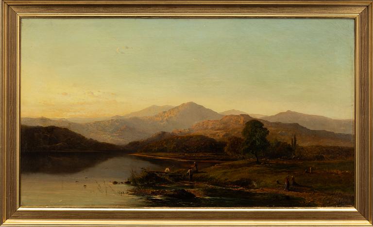 Charles Leslie, Landscape with Figures by a Lake.