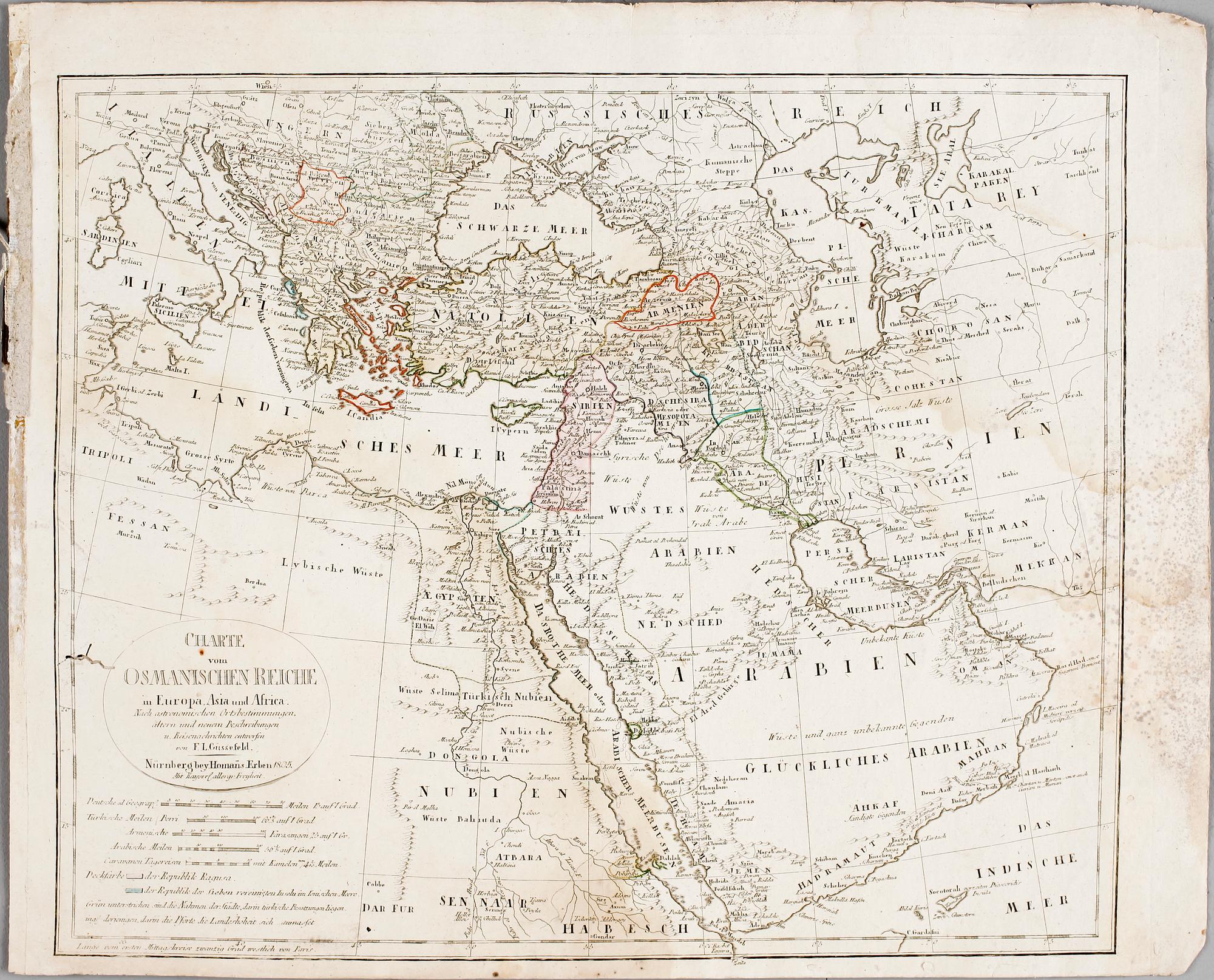 KARTA, "Osmanska riket", FL Güssefeld, Nürnberg 1805.
