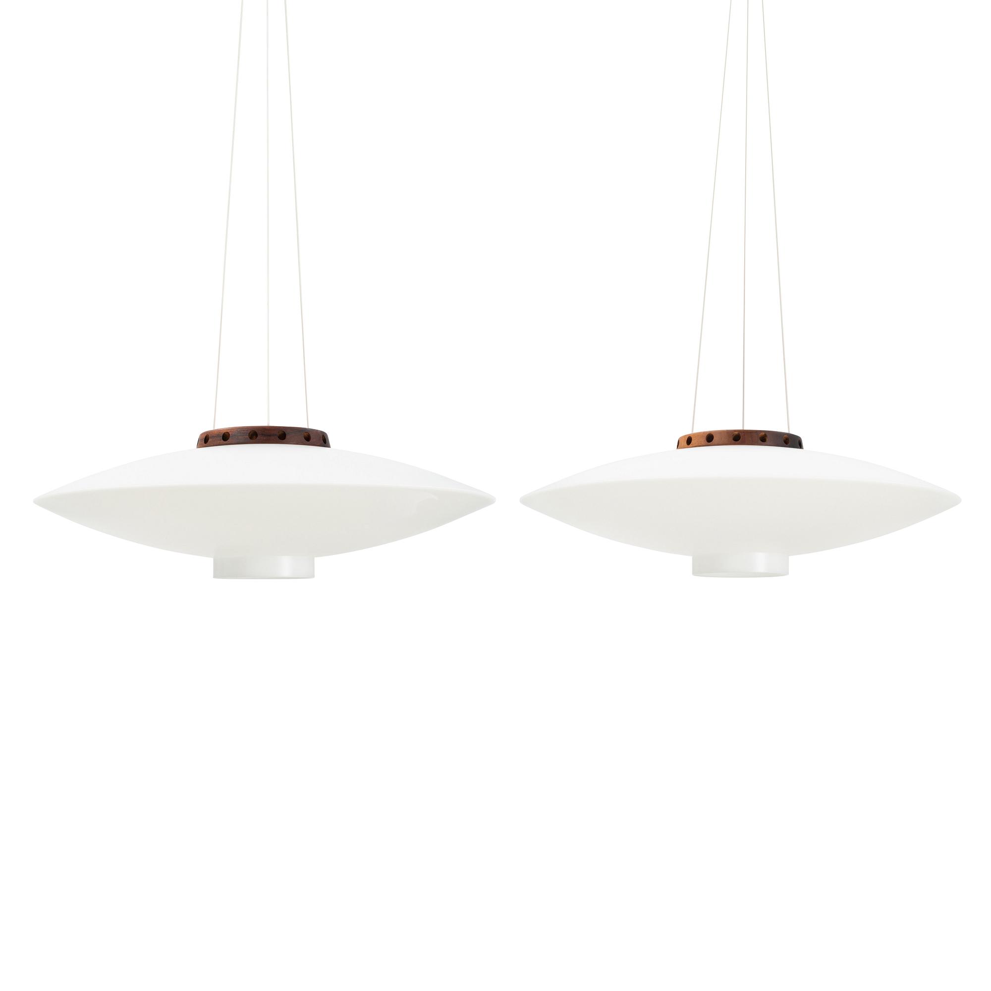 Uno & Östen Kristiansson, a pair of "Ufo", ceiling lamps, Luxus, Vittsjö, 1960-70.