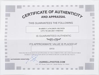 HARRY LANGDON, efter, fotografi, stämpelsign samt bär sign á tergo.