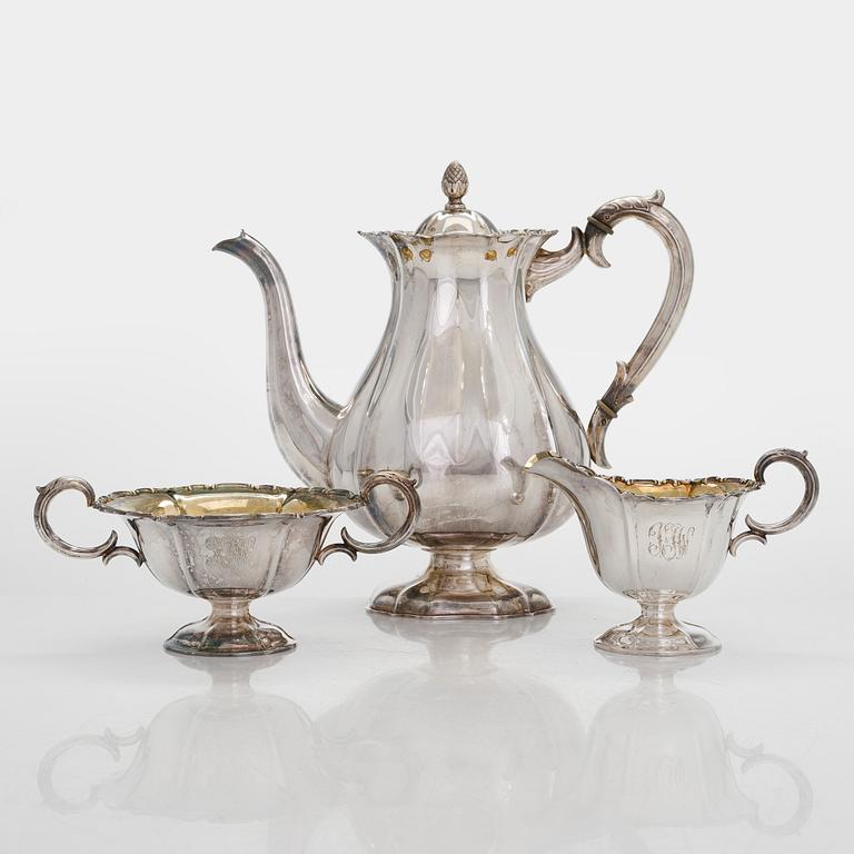 A three-piece silver coffee set, Kultakeskus, Hämeenlinna 1938 and 1953.