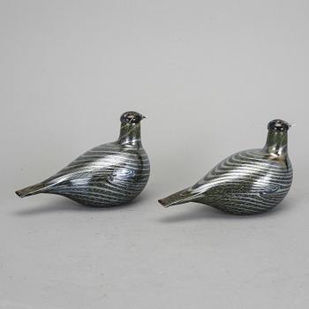 FÅGLAR, 2 st, glas, signerade Oiva Toikka, Nuutajärvi.