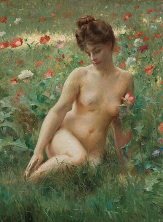 Julius Le Blanc Stewart, Poppy field with reclining nude.