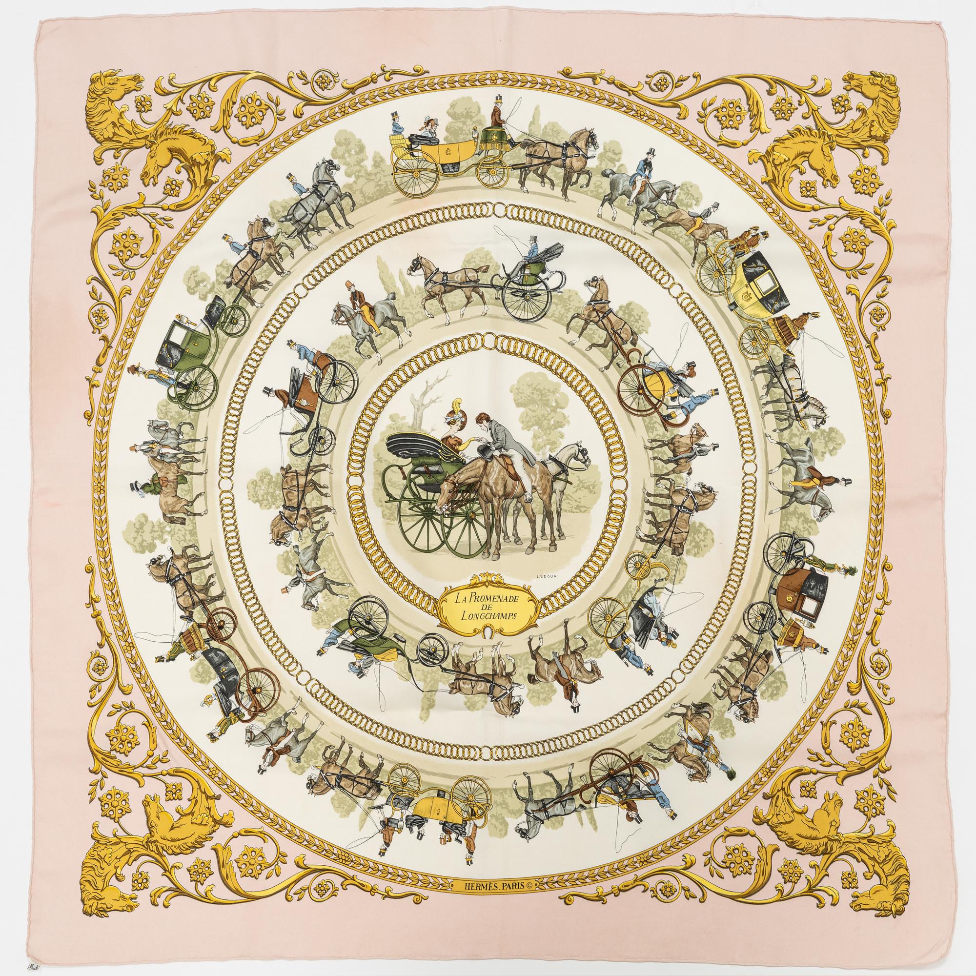 Hermès, three silk scarves.