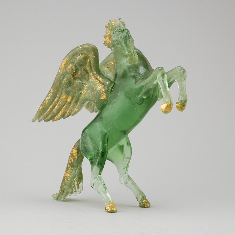 PINO SIGNORETTO, a glass sculpture of a winged horse, Murano, Italy, signed.