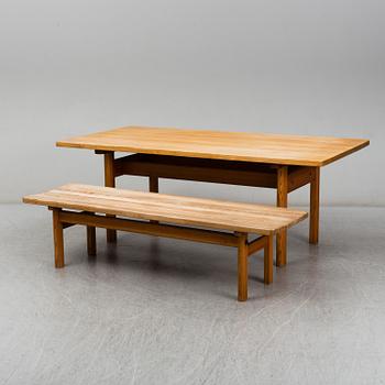 A pine dining table 'Asserbo' by Børge Mogensen, and bench, 1960s/1970s.