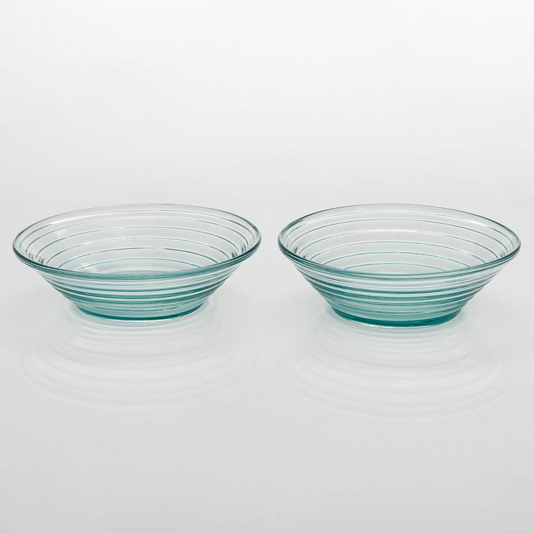 Aino Aalto, a set of two 1930's bowls, "Bölgeblick" for Karhula Glassworks, Finland.