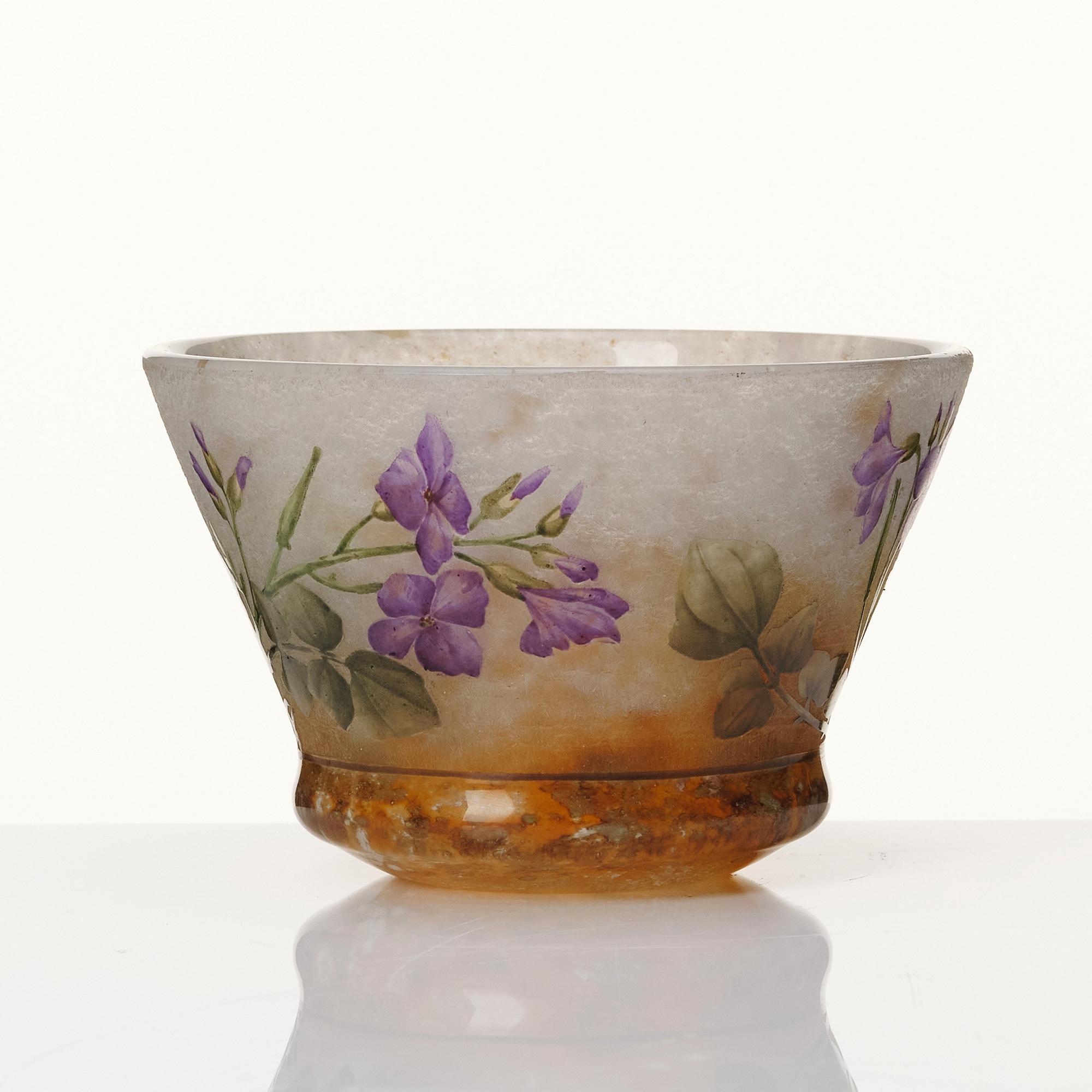 Daum, an enamel painted Art Nouveau cameo glass bowl, Nancy France.