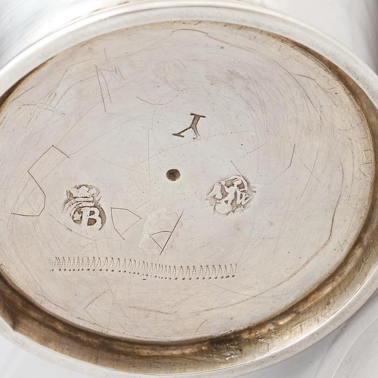 A Swedish 18th century parcel-gilt silver beaker, mark of Abraham Wirgman, Göteborg, 1715.