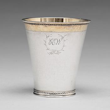 171. A Swedish early 18th century parcel-gilt silver beaker, mark of Augustinus Rudman, Gavle (1696-1746).