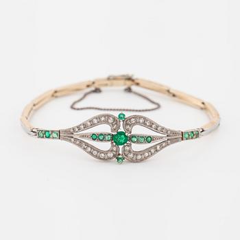 A emerald and single cut diamond bracelet.