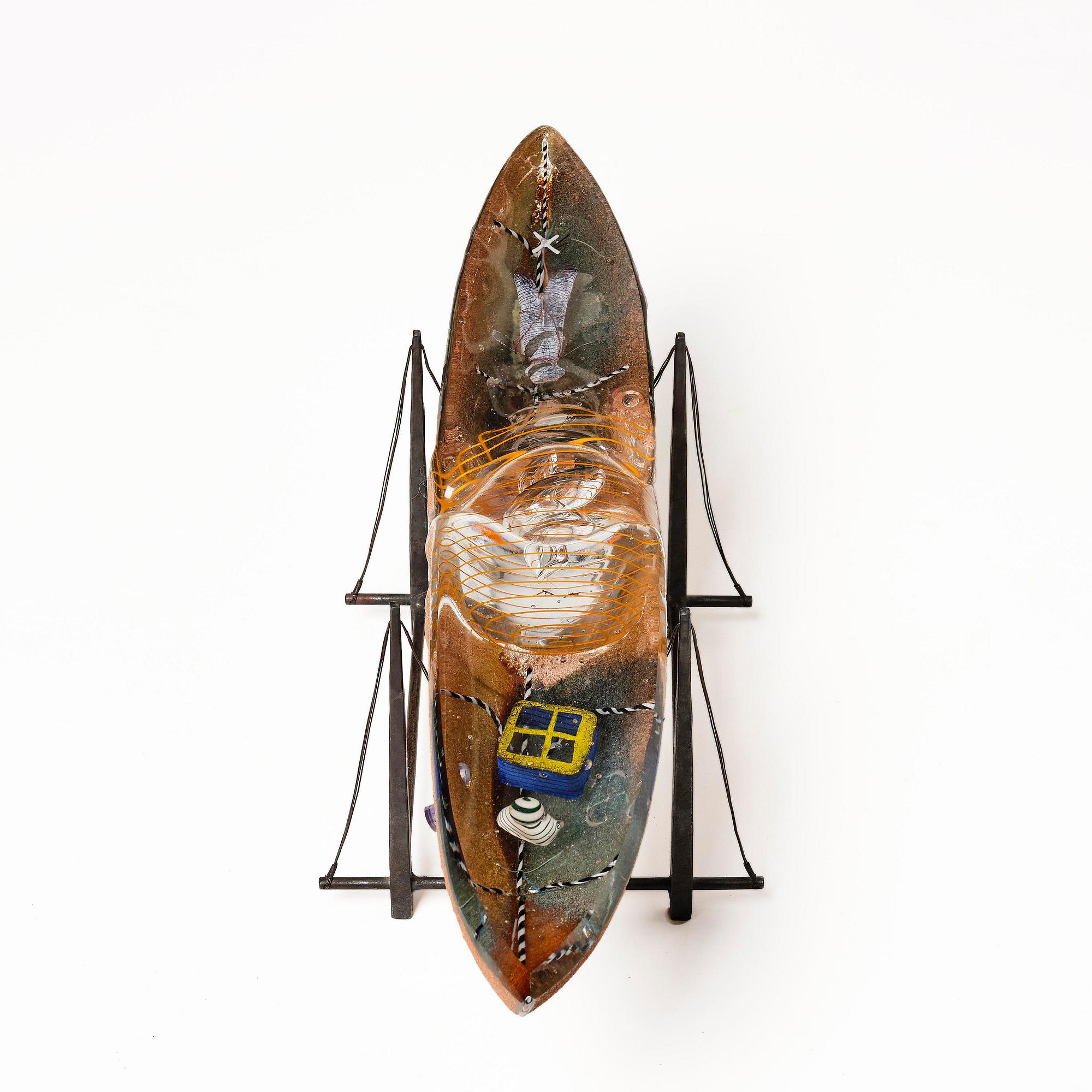 Bertil Vallien, a unique sand cast glass sculpture of a boat, Kosta Boda, Sweden, 1980s.