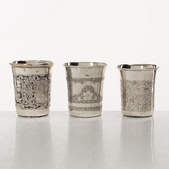 Bägare, 5 st, silver, Ryssland, 1800/1900-tal.