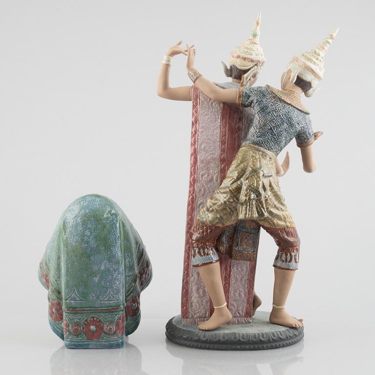 A ceramic "Thailandia" figurine and a figurine head, Lladro, Spain, 1980's.