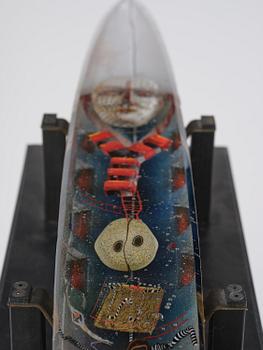 Bertil Vallien, a unique sand cast glass sculpture of a boat, Kosta Boda, Sweden.