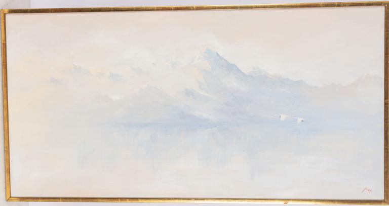 Axel Lind, Mountain Landscape with Flying Swans.