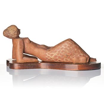 Stig Lindberg, a chamotte stoneware sculpture of a reclining woman, Gustavsberg studio, Sweden mid-20th century.