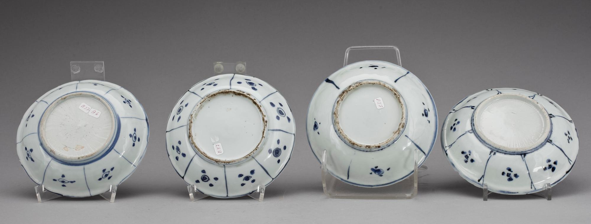 BÄRTALLRIKAR, 4 st, porslin, Mingdynastin, Wanli (1573-1614), Kina.