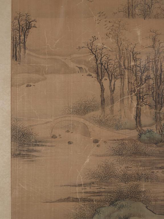 Rullmålning, färg och tusch på siden. Signerad Lan Meng (1644-1722), men senare, Qing dynastin.
