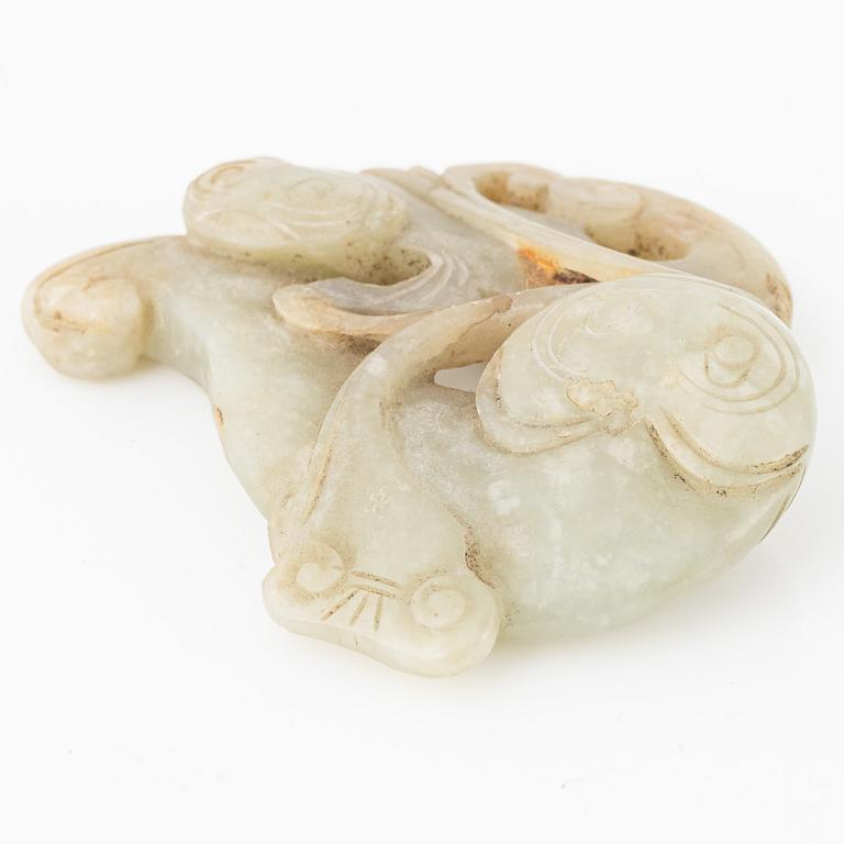 A Chinese nephrite carving of double fishes.