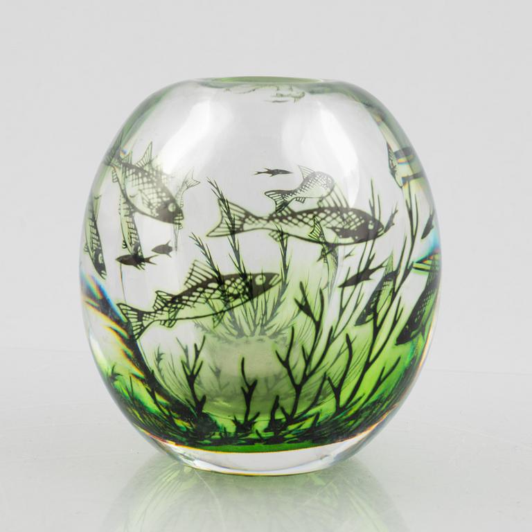 Edward Hald, a graal glass vase, Orrefors, Sweden, signed.