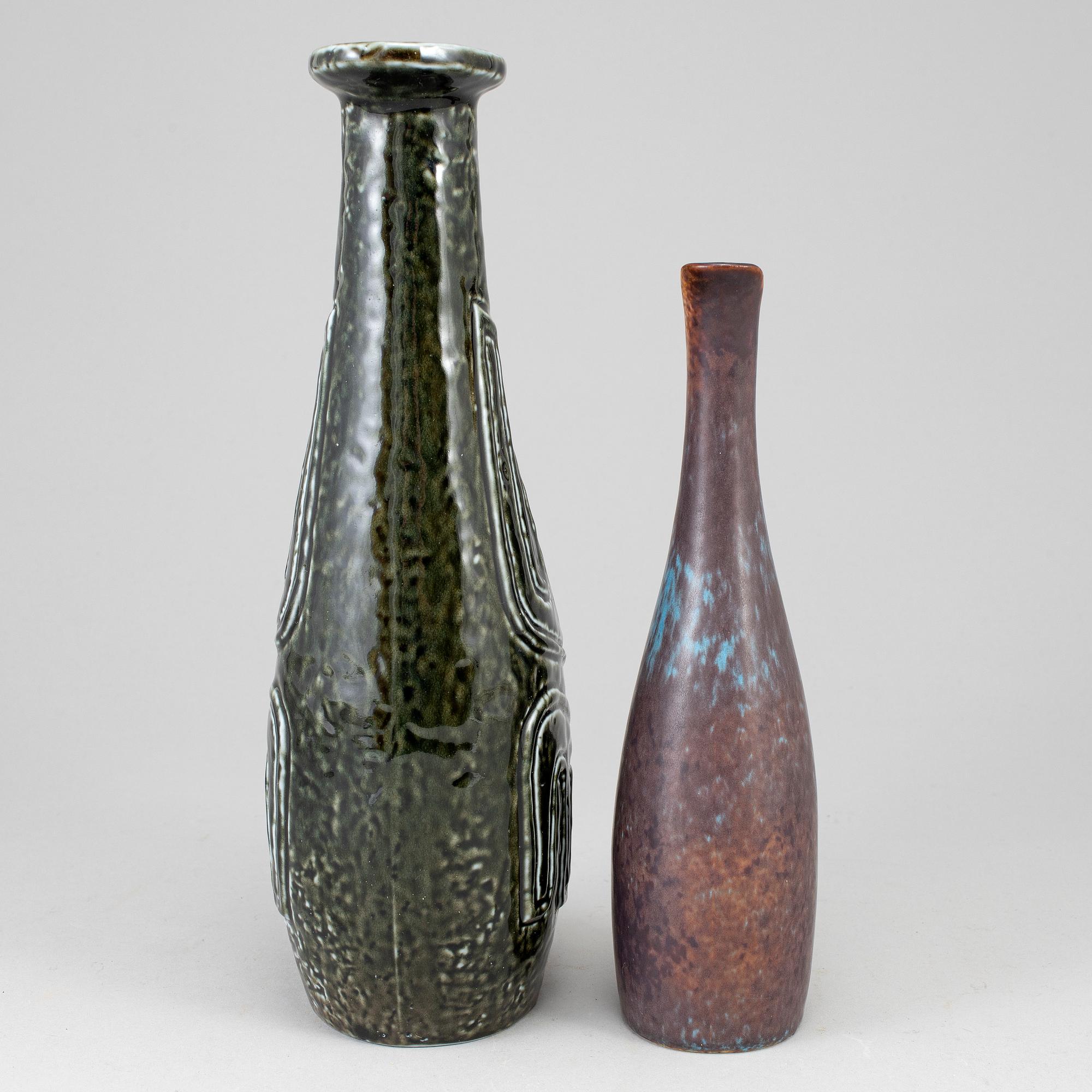 GUNNAR NYLUND, two stoneware jugs, one named "Farina", second half of the 20th century.