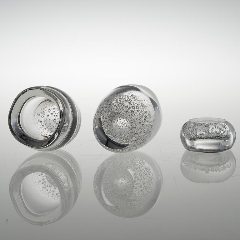 KAJ FRANCK, BOWLS, 3 pcs, glass, signed K. Franck Iittala.
