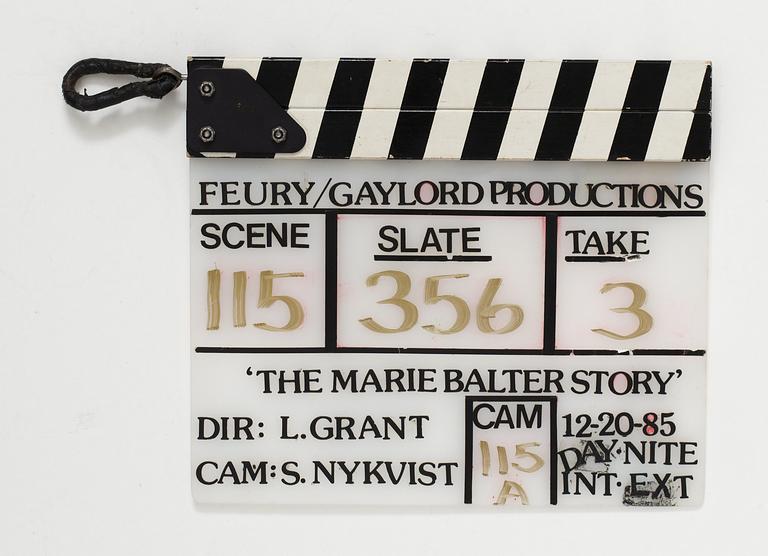 FILMKLAPPA, från inspelningen av tv-filmen "The Marie Balter Story", USA 1986. Regi: Lee Grant.